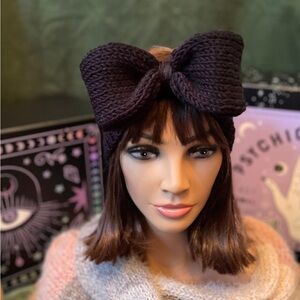 "Big Bow Energy" Hand-Knit Black Ear Warmer